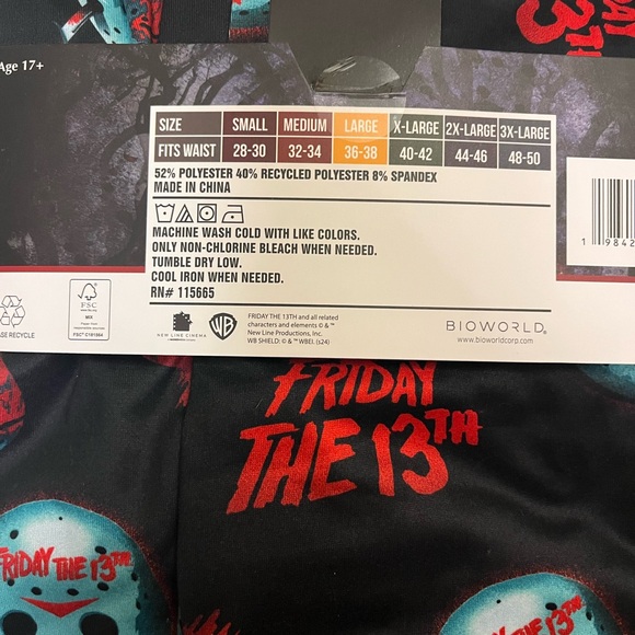 Friday the 13th Mens Pajamas , sleep pants - Black and Red XXL - Picture 4 of 6